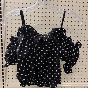 H&M Black and White Polka Dot Ruffle Top